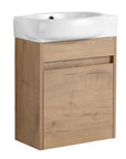 16" single floating bathroom vanity in natural wood finish with compact wall-mounted design