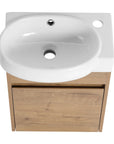 16" single floating bathroom vanity with glossy white ceramic sink and wood finish