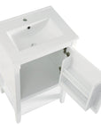 20" white bathroom vanity unit with door storage rack open | Ace Decor