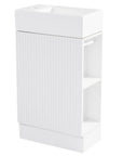 18.6" tiny vanity bathroom cabinet with side shelf, front angled view | Ace Decor