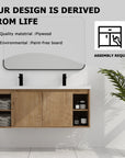 48 inch bathroom vanity wall mounted with double sinks, plywood cabinet and open side storage, product feature overview | Ace Decor