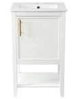 20" white bathroom vanity unit front view with open shelf | Ace Decor