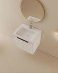 24 inch wall mounted vanity modern floating bathroom cabinet with ceramic sink and round mirror | Ace Decor