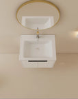 24 inch wall mounted vanity top view showing integrated ceramic basin and faucet setup | Ace Decor