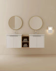 60" vanity with shelf on the side modern double sink vanity installed on wall | Ace Decor
