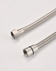Flexible corrugated brushed nickel stainless steel hose for the Avelar handheld shower head.