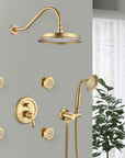 Avelar 9" Brushed Gold Rain Shower Set with Body Jets