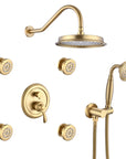 Avelar 9" Brushed Gold Rain Shower Set with Body Jets