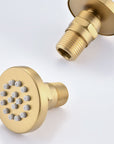 Avelar brushed gold shower body jets with silicone nozzles for high-pressure spray.