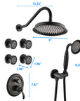 Avelar 9" Matte Black Rain Shower Set with Body Jets