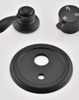 Close-up of the Avelar shower set's matte black valve trim, including a lever handle and a switch knob.