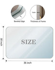 Lunare Series mirror dimensions: 30-inch height, 36-inch width, 2-inch frame thickness, and detailed beveled edge illustration.