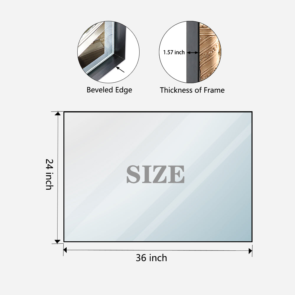 Glossy Black Rectangular Bathroom Mirror with Metal Frame color: Black