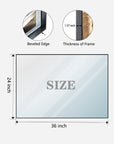 Dimensions of the Noir 36" Black Rectangular Metal Frame Mirror.