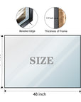 Dimensions of the Noir 48" Black Metal Frame Bathroom Mirror, showing 48 inch length by 30 inch height.