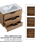 30" small bathroom vanity with drawers showing adjustable interior shelf and flexible storage layout | Ace Decor