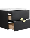 23" Wall-Mounted Bathroom Sink and Vanity with Gold Handle & Storage Drawers