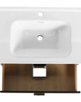 23" Wall-Mounted Bathroom Sink and Vanity with Gold Handle & Storage Drawers