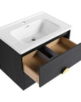 23" Wall-Mounted Bathroom Sink and Vanity with Gold Handle & Storage Drawers