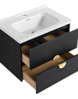 23" Wall-Mounted Bathroom Sink and Vanity with Gold Handle & Storage Drawers