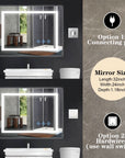 Optera LED mirror with flexible electrical installation options: connecting plug or hardwired to wall switch for easy setup.