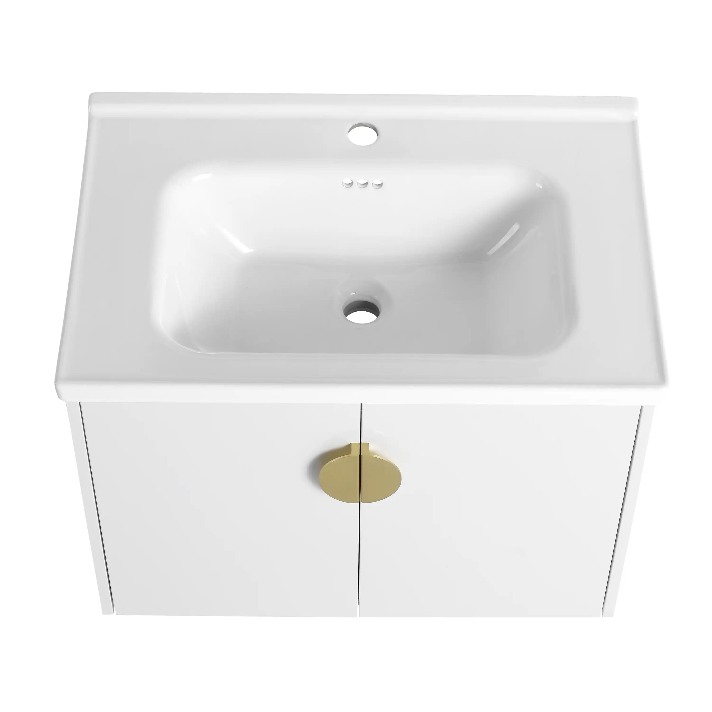 24” or 28” White Wall-Mounted Bathroom Vanity with Soft Close Doors & Ceramic Sink