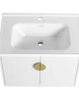 Civetta-Plain Series 60" White Floating Bathroom Vanity with Round Brass Handle & Integrated Sink