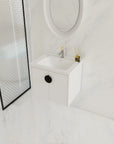 Civetta-Plain Series 24" White Floating Bathroom Vanity with Round Brass Handle & Integrated Sink
