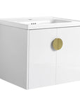24 inch white floating bathroom vanity with gold round handle | Ace Decor