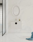 24” or 28” White Wall-Mounted Bathroom Vanity with Soft Close Doors & Ceramic Sink