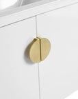 Close-up of brass round handle on 28 inch small floating vanity | Ace Decor