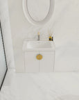 24 inch floating bathroom vanity with gold handle in modern bathroom setting | Ace Decor