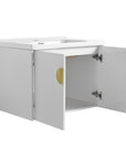 24” or 28” White Wall-Mounted Bathroom Vanity with Soft Close Doors & Ceramic Sink