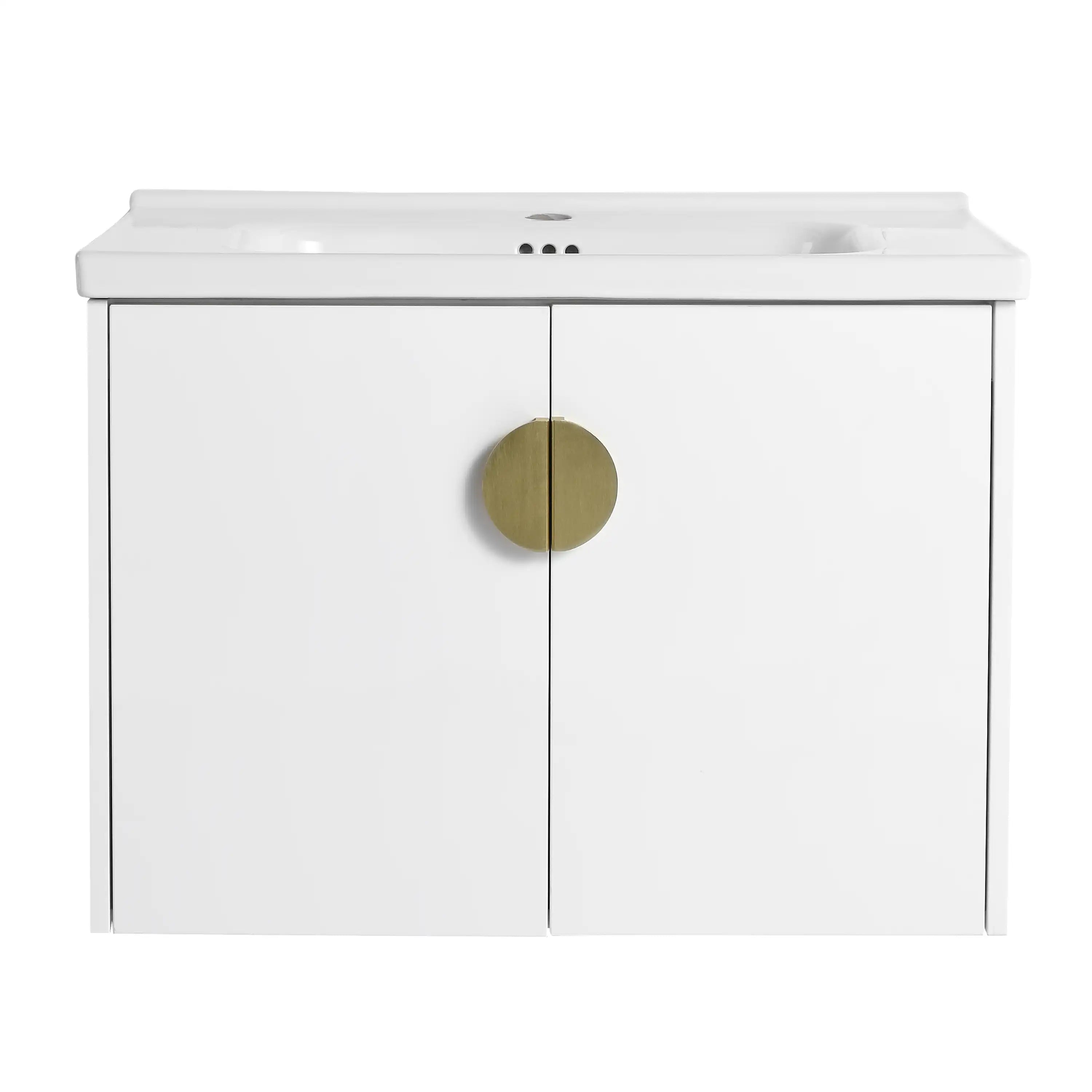 24” or 28” White Wall-Mounted Bathroom Vanity with Soft Close Doors & Ceramic Sink