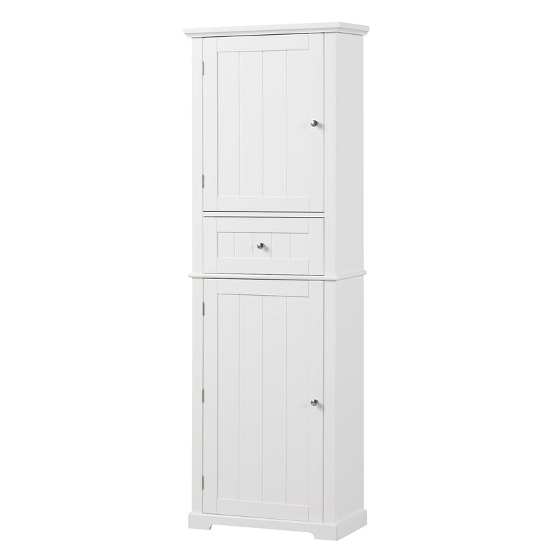 Norrin 67.3" White Tall Narrow Bathroom Storage Cabinet with Drawer & Shelves