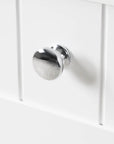 Metal door handle close-up on Norrin 67.3 inch white tall narrow bathroom storage cabinet.