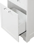 Valmor 68.1” Tall White Bathroom Storage Cabinet with storage drawers.