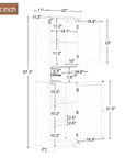 Dimension diagram of Norrin 67.3 inch white tall narrow bathroom storage cabinet.