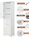 White Valmor 68.1" Linen Cabinet, featuring anti-tipping device, acrylic handles, slide rails, magnetic door stopper, curved base and stainless steel door hinge.