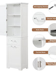 White Valmor 68.1" Linen Cabinet, featuring anti-tipping device, acrylic handles, slide rails, magnetic door stopper, curved base and stainless steel door hinge.