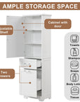Ample storage space of the 68.1" Tall Bathroom Storage Cabinet in White.