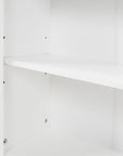 Drawer detail of Norrin 67.3 inch white tall narrow bathroom storage cabinet for bathroom essentials.