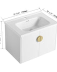 24” or 28” White Wall-Mounted Bathroom Vanity with Soft Close Doors & Ceramic Sink