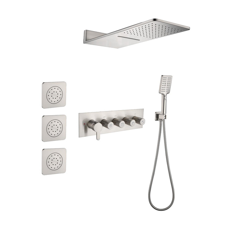 Cascade 3-Body Spray Rain Shower with Handheld - Brushed Nickel