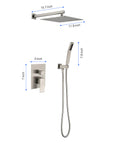 Detailed dimension measurements of the Eclipse Series Brushed Nickel Rain Shower System