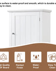 Norrin 67.3 inch white bathroom storage cabinet made of MDF material, waterproof and easy to clean surface.