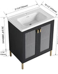 28" freestanding bathroom vanity with sink dimensions view | Ace Decor