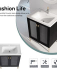 28" freestanding bathroom vanity with sink ceramic basin feature graphic | Ace Decor