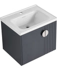 24 inch bathroom black vanity with integrated ceramic sink, angled view | Ace Decor