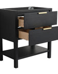 30" black vanity desk showing dual storage drawers and solid frame construction | Ace Decor